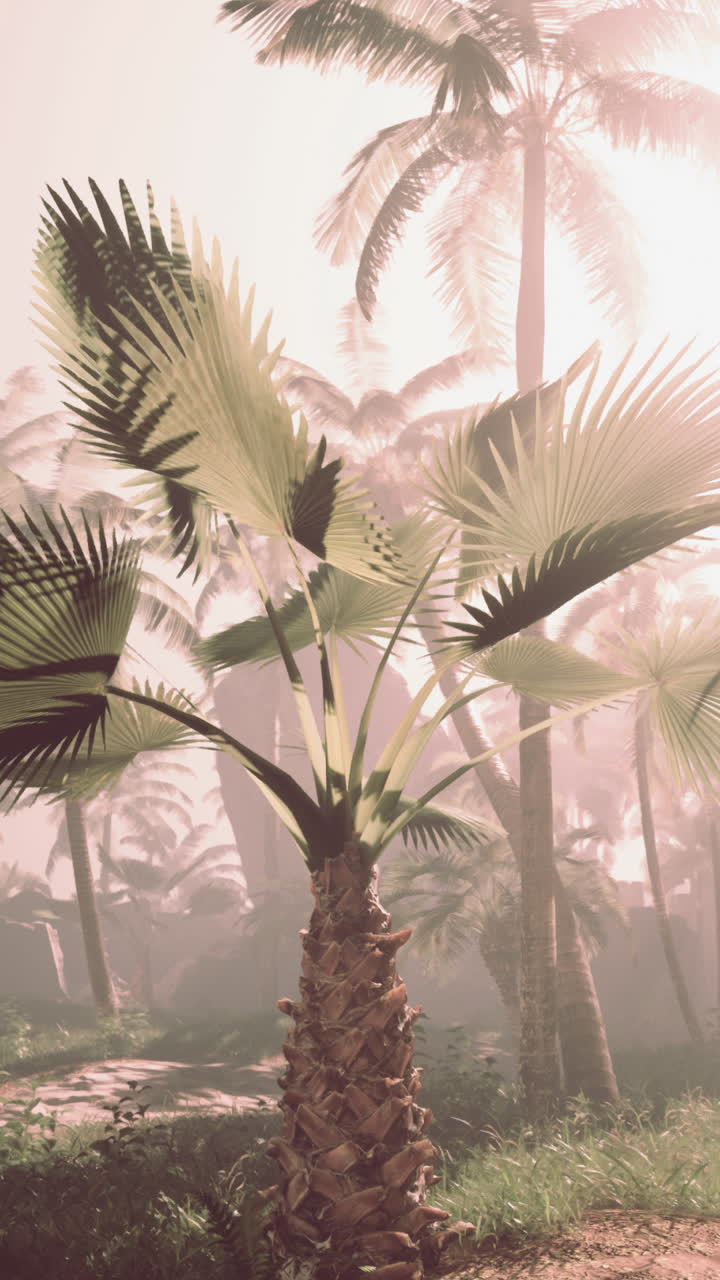 안개 숲 에 있는 열대  나무 들