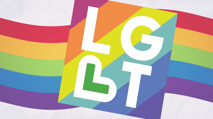 Animation af regnbue LGBT-tekst over regnbuebaggrund