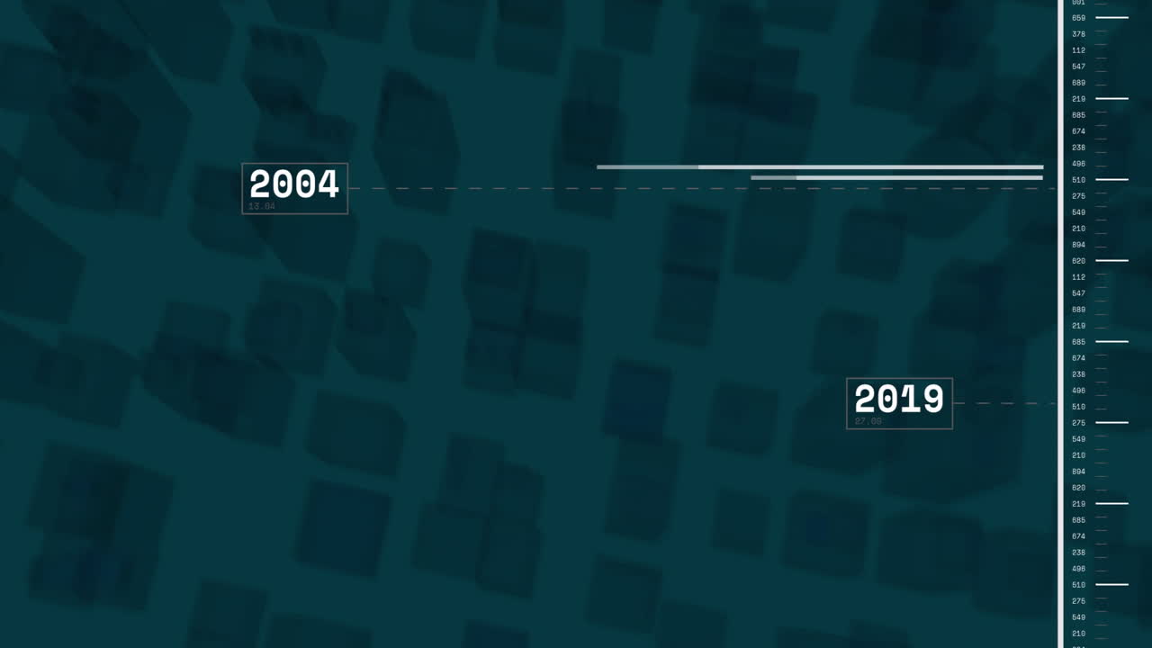 Animation of timeline from 2004 to 2019 over abstract geometric background