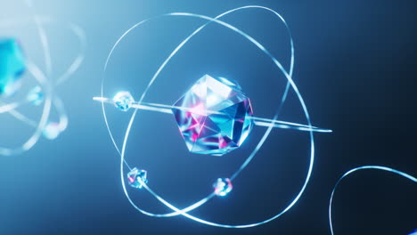 physics atom with dark blue background, 3d rendering.