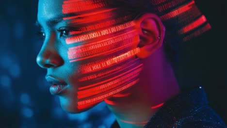 futuristic human interface with binary code projection
