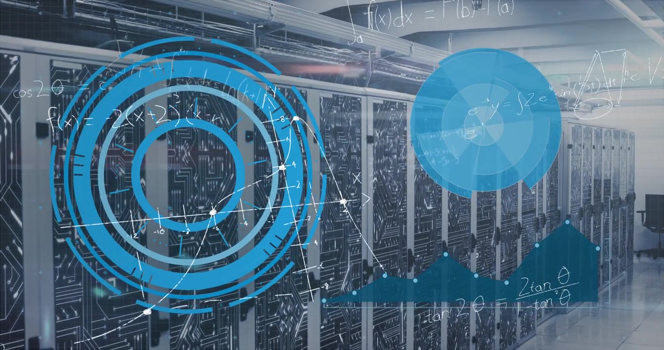 Animation of digital data processing over server room