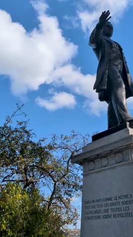 Statue of Jacques Cartier, in Montmorency Park, Quebec Canada on clear day