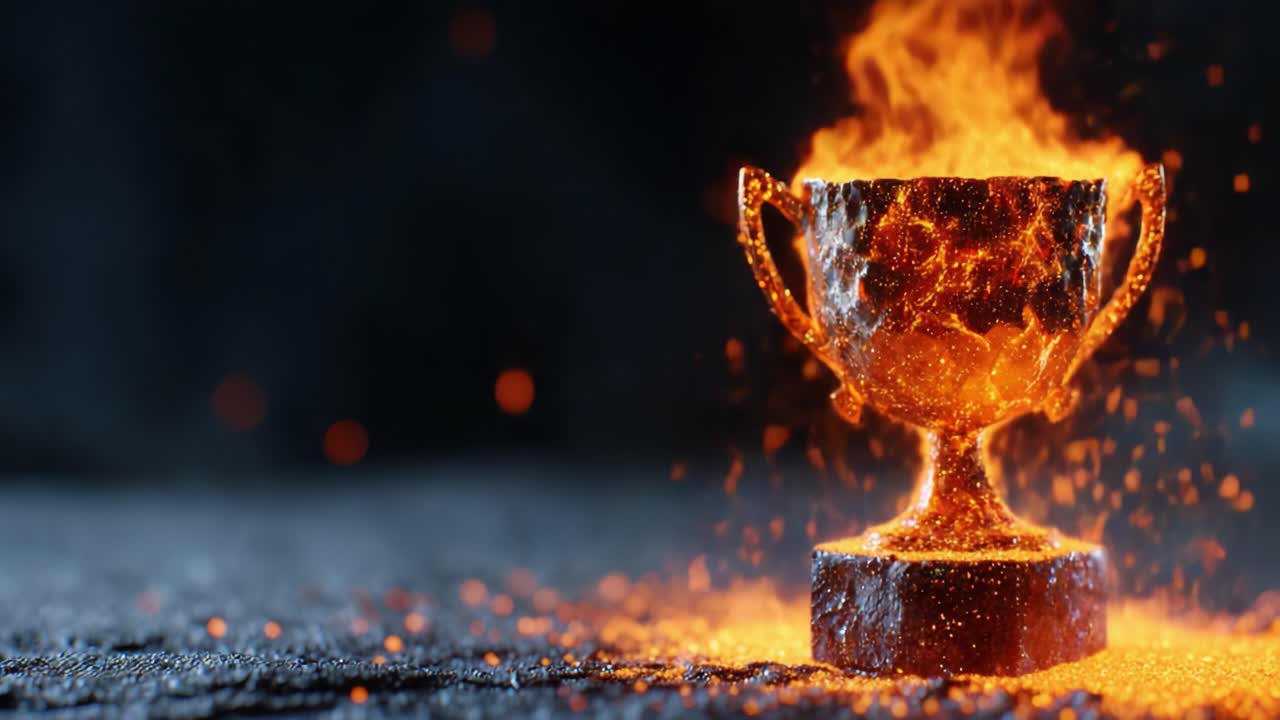 A Glowing Trophy Emanating Flames and Sparks, Symbolizing Triumph and Victory in an Abstract Display of Passion and Achievement