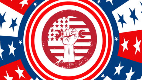 animation of hand with wrench over flag of american pattern