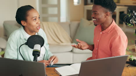 black woman, podcast or radio microphone