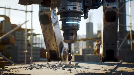 advanced construction robot drilling concrete: a detailed look at a robotic arm's precision in modern construction sites, showcasing technology and innovation