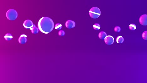 Falling many purple balls style neon and bouncing