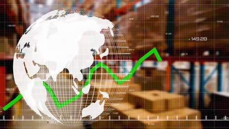 animation of globe and green line over warehouse