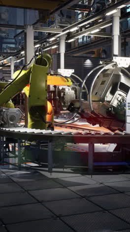 robot arms on an assembly line in a factory