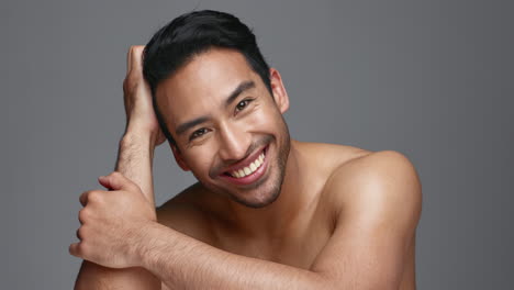 face, cosmetics and asian man with skincare