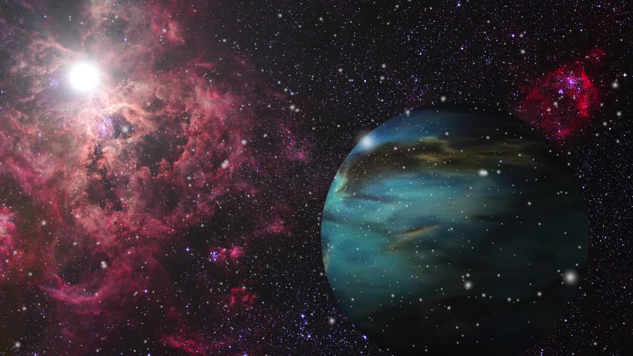 un planeta con un fondo de nubes nebulosas moviéndose en el universo