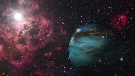 a planet with a background of nebula clouds moving in the universe