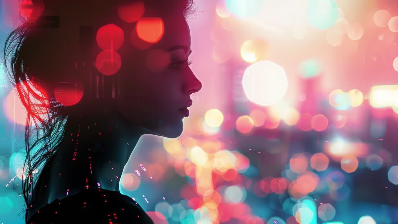 technologie weiblich mit städtischem landschaft gemacht mit ai generative kunst