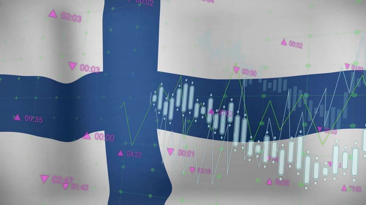 Animazione di grafici che elaborano dati sulla bandiera della Finlandia