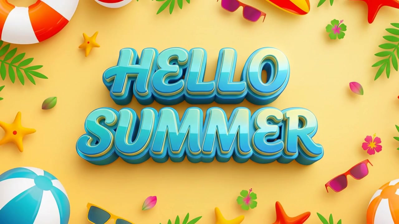 Hello Summer 3D Text Animation with Beach Elements