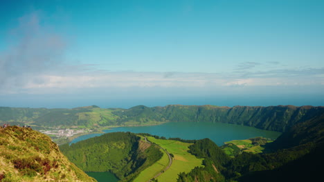 Picturesque-view-from-miradouro-viewpoint-overlooking-the-boca-do-inferno-volcanic-lake-landscape-on-Sao-Miguel-island-in-the-Azores