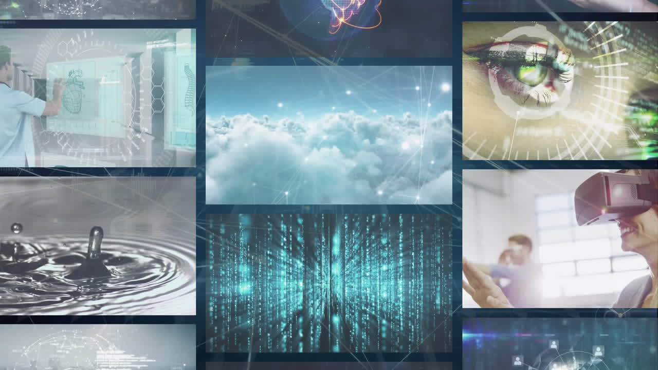 animación de la red de conexiones a través del procesamiento de datos en pantallas