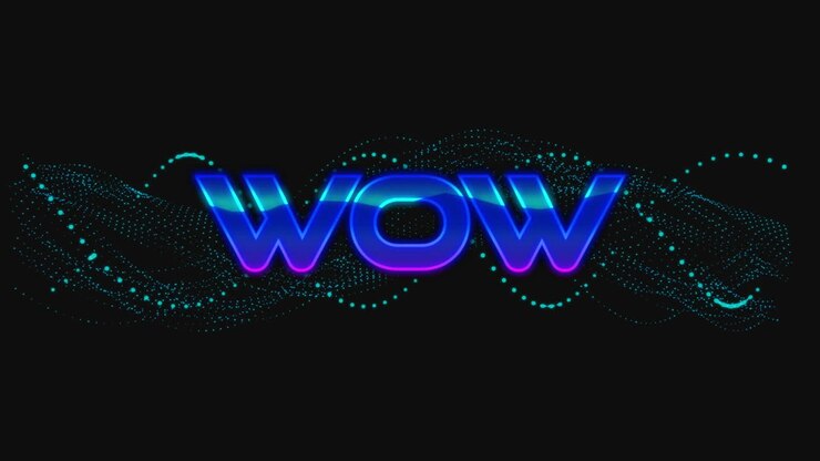 Animazione del testo "wow" su una rete di connessioni verde rotante