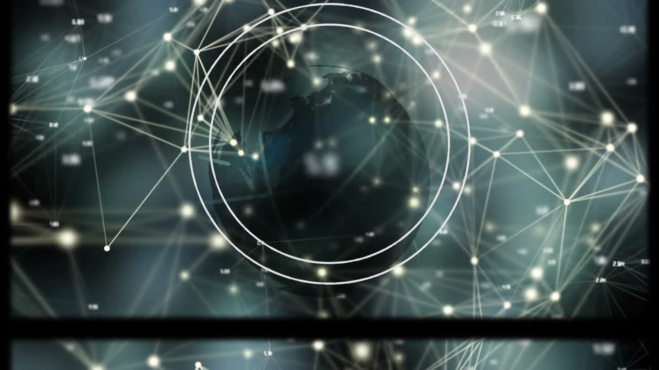 Glowing network of connections and spinning globe against grey background