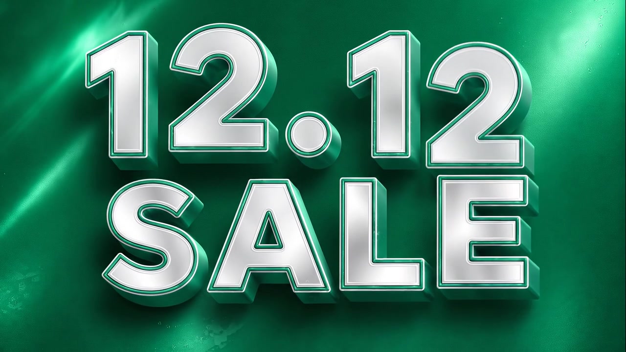 12.12 Sale Promotional Graphic with Metallic Text on Green Background