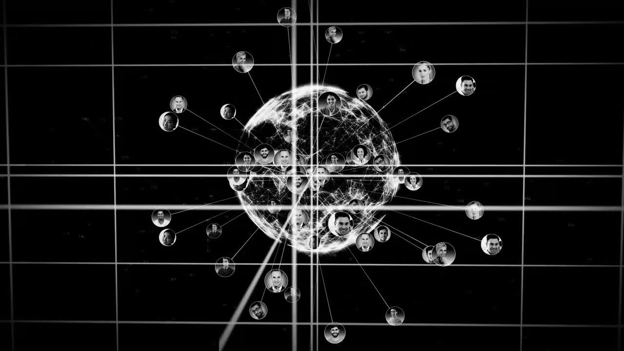 표면과 함께 격자 및 구에 대한 글로벌 네트워크 연결 애니메이션