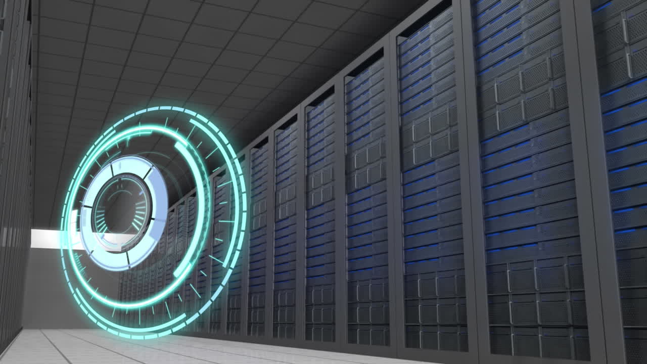 Animation of processing circle over server room