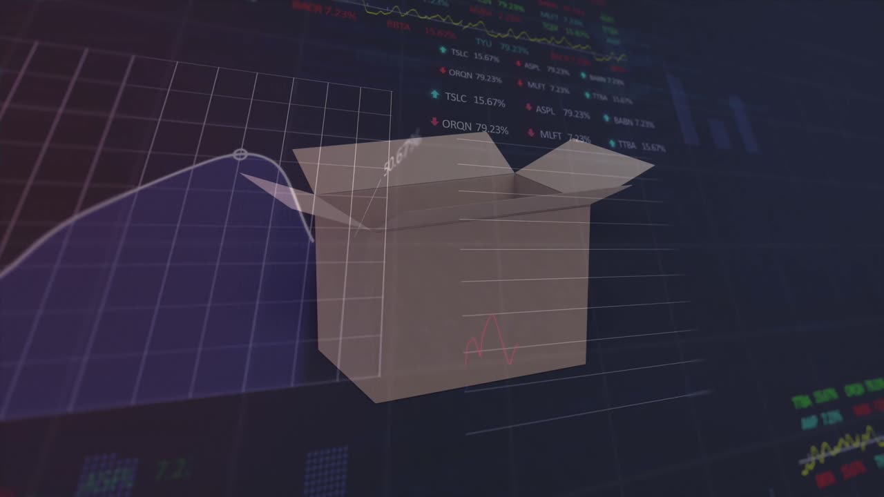 animación del procesamiento de datos financieros a través de la apertura y cierre de cajas de cartón