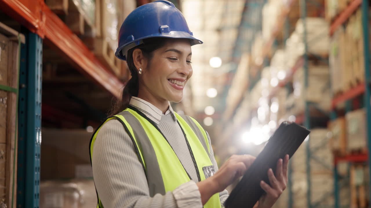 trabajador de almacén que utiliza una tableta para administrar el inventario