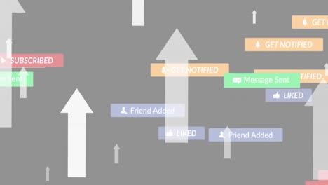 animation of multiple social media icons floating and arrows on gray background