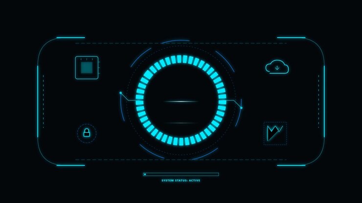 Futuristic Digital HUD Interface with Rotating Loading Circle