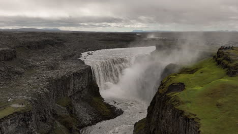 amazing giant waterfall in iceland detifoss aerial slow motion