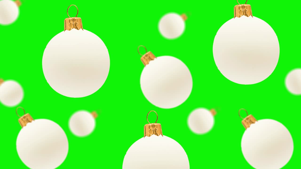 고립된 배경에서 녹색 화면에 다른 지름의 색 크리스마스 공을 날아다니며, 움직이는 배경 패턴, 애니메이션 배경, 고품질의 4k 크리스마스 영상