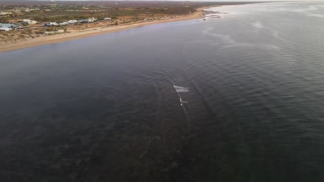 Drone-aerial-over-exmouth-beach-during-sunrise-and-blue-ocean