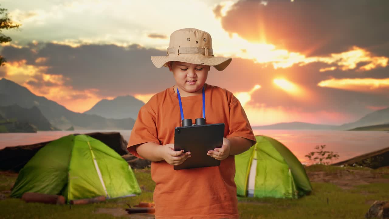 Young Boy Camping at Sunset