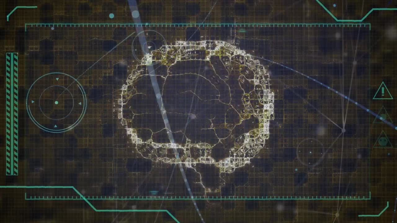 Animation of human brain spinning over network of connections and markers