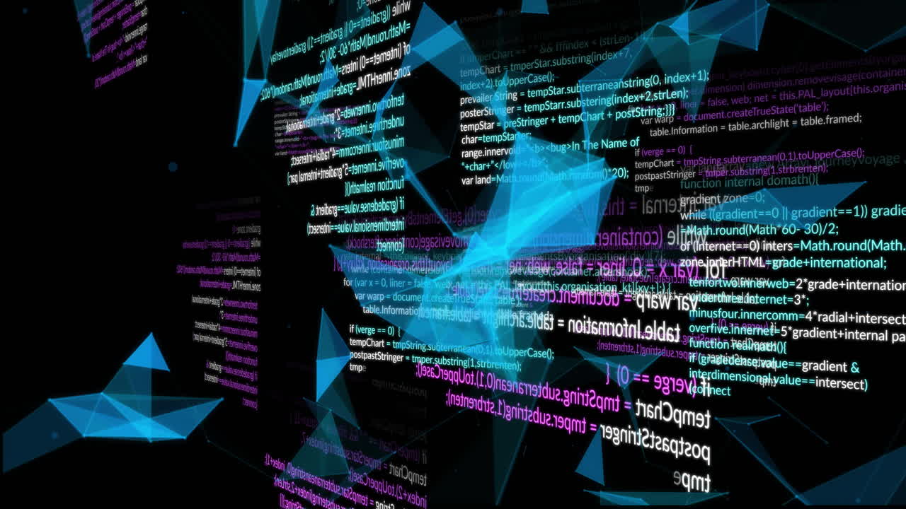 Animation of data processing over glowing light trails on black background