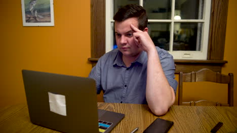 man very stressed out about something on his laptop computer