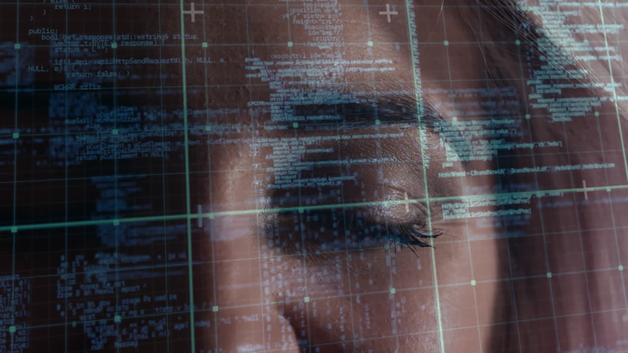 animación del procesamiento de datos sobre la mujer caucásica