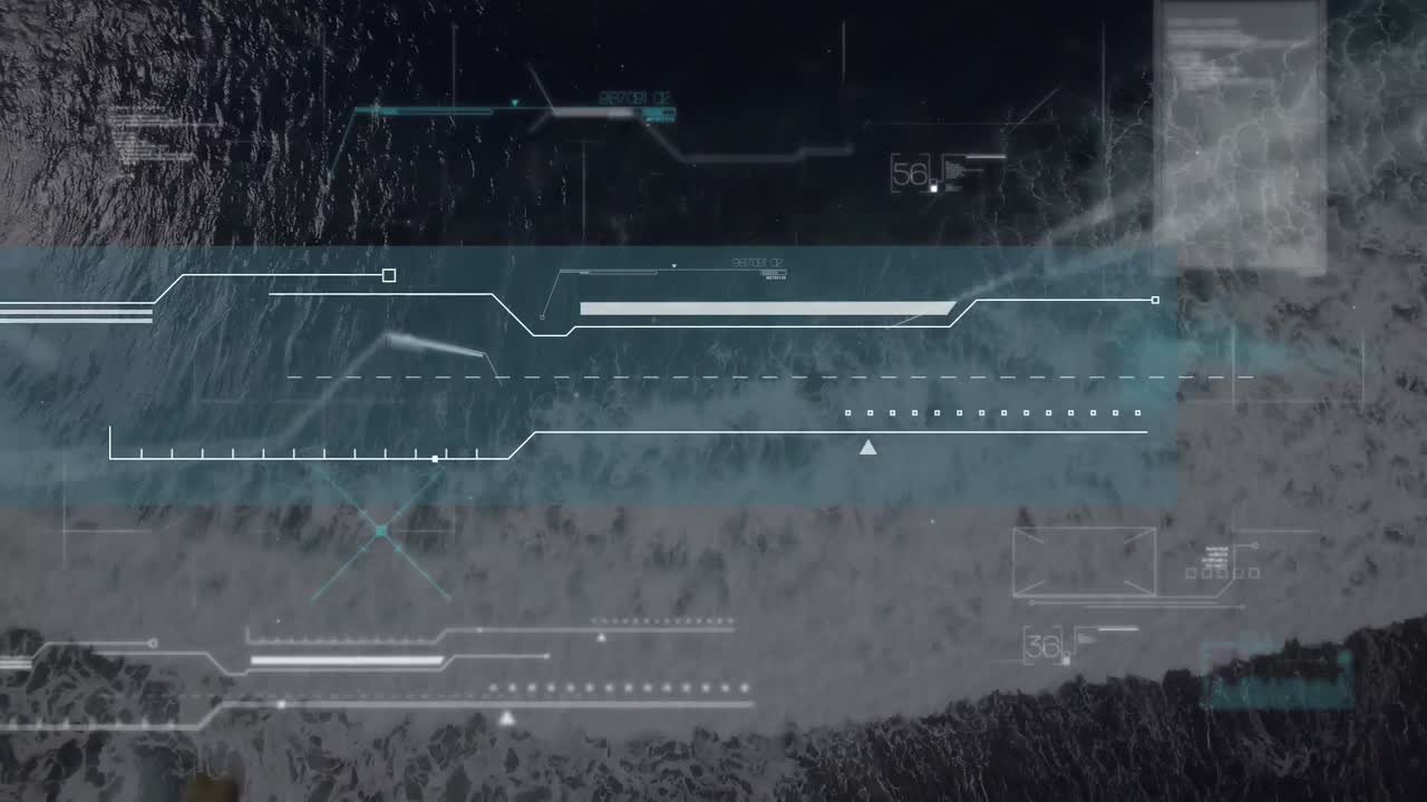 Animation of digital interface over seascape