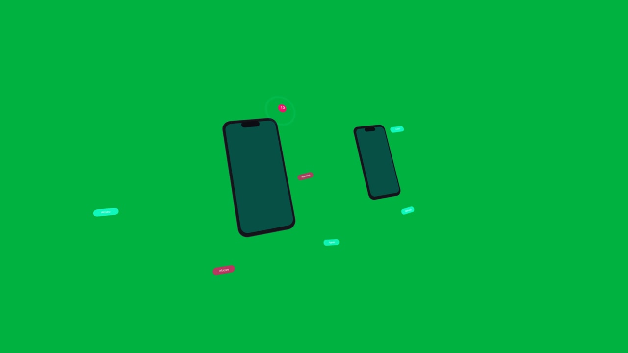 Magenta marker appearing left phone starting phones pulsing UI showing alerts on transparent canvas
