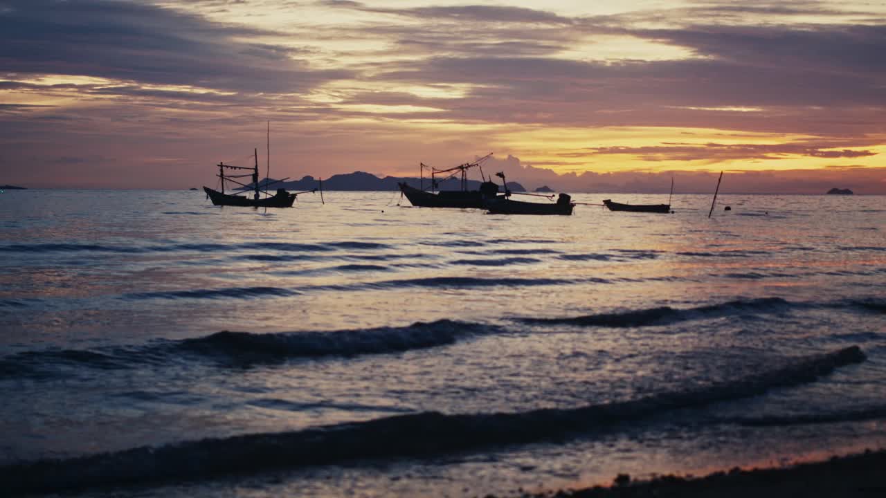 Sunset Fishing Boats at Sea