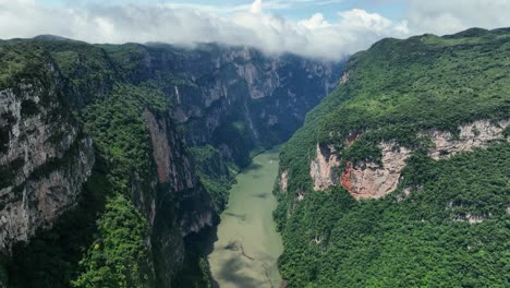 aerial view overlooking the sumidero canyon and the grijalva river in sunny chiapas, mexico