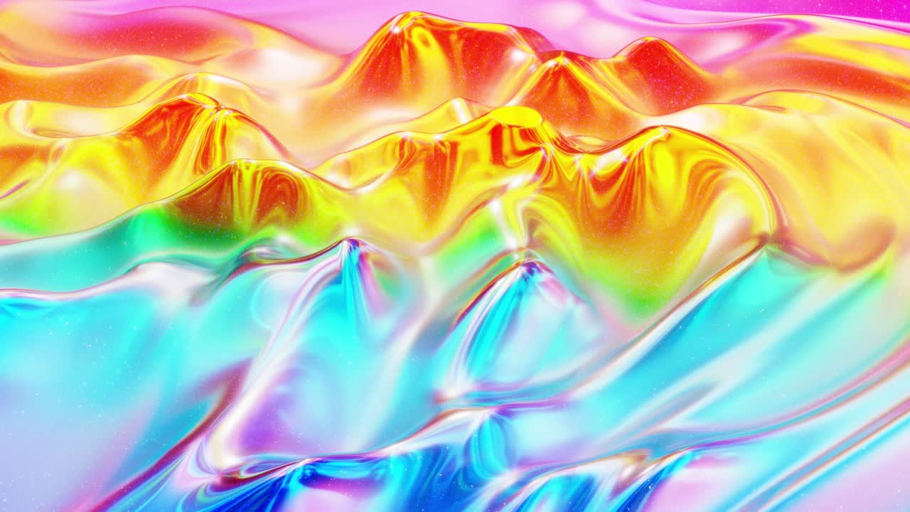 모양, 그라디언트 색상 및 흐름 파동이있는 액체의 아름다운 iridescent 파동 표면, 무지개 반이고 매트 액체, 부드러운 부드러운 애니메이션으로 창의적인 밝은 bg.