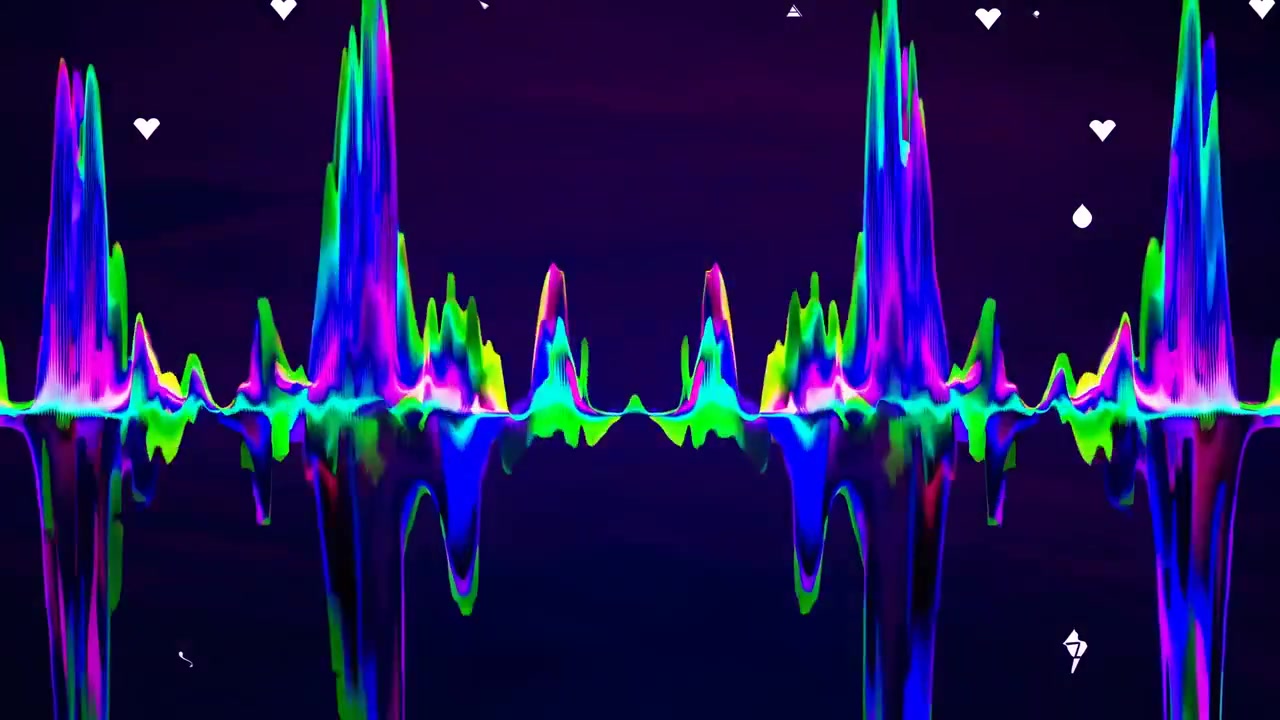 Abstrakt neon lydbølgeformsvisualisering med pulserende farver