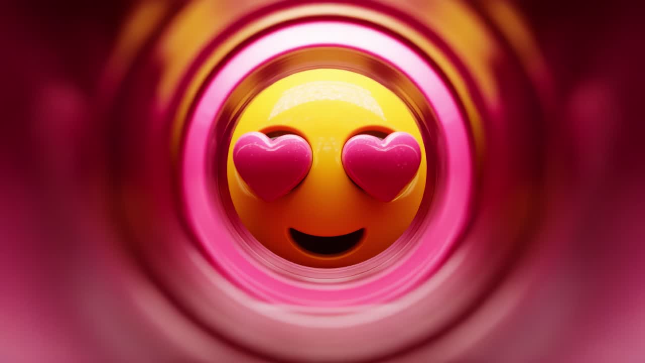A Playful and Colorful Journey Through a Whimsical Tunnel Featuring a Smiling Emoji with Love Hearts, Capturing Joy and Positivity in a Cheerful Atmosphere
