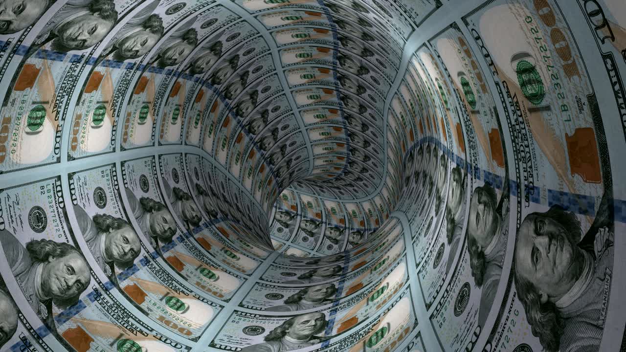 Telecamera in movimento in un tunnel di dollari