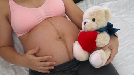 Mujer-Embarazada-Feliz-Y-Esperando-Un-Bebé-En-Casa.