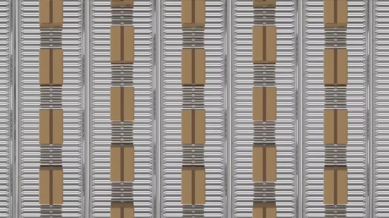 animación de cajas de cartón que se mueven en cintas transportadoras