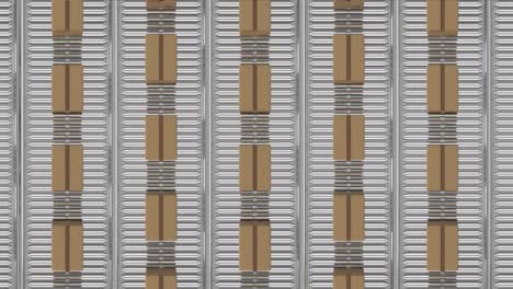 Animation of cardboard boxes moving on conveyor belts